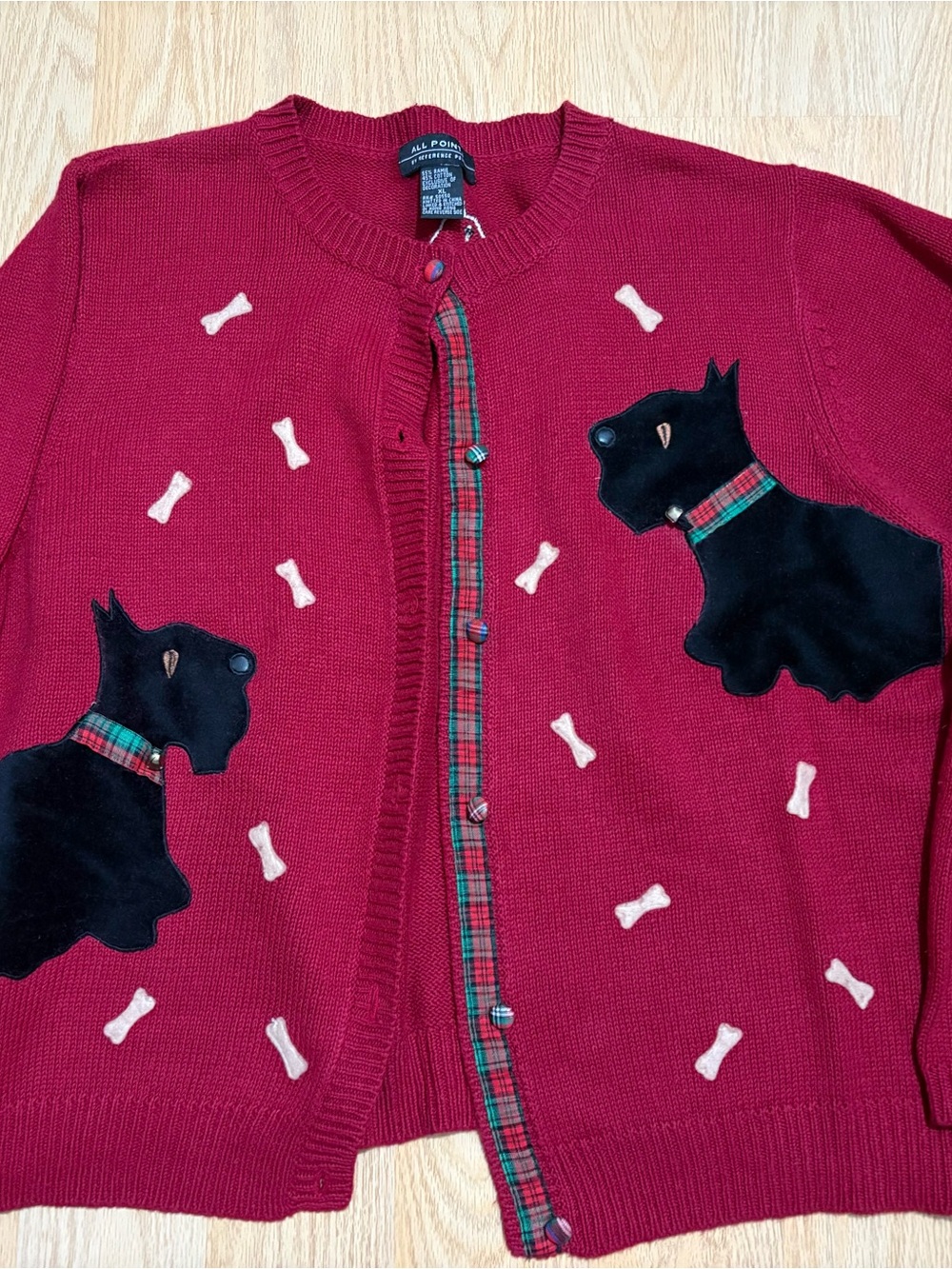 Vintage All Point Scottie Holiday Pet Sweater Cardigan size XL